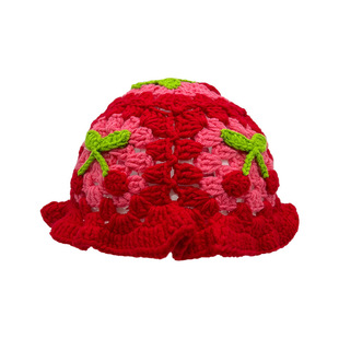 Cherry Hat Handmade Knitted Wool Hat Net Celebrant Young Sweet Cute Fashion Joker Fisherman Hat Women Wholesale