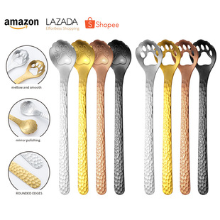 Japanese Style 304 Stainless Steel Hammer Point Cat's Claw Spoon Long Handle Coffee Dessert Spoon Mug Ice Cream Honey Mixing Spoon