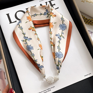 Necklace Type Magnetic Buckle Silk Scarf Women's Spring and Autumn Summer 2024 New Fashion Neck Protection Decorative Neck Scarf