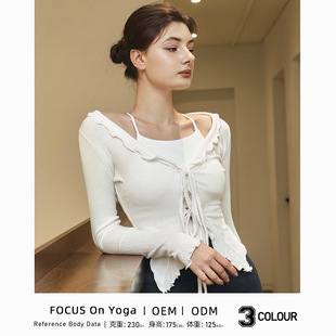 New Korean style yoga clothes small coat wave wooden ear slim-fit long sleeve outdoor yoga clothes lace-up sweet cardigan