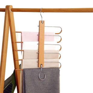 Export Folding Pull-Out Beech Magic Pants Rack Telescopic Five-Layer Household Stainless Steel Non-Slip Wardrobe Storage
