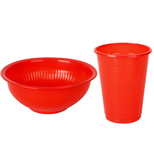 Disposable bowl chopsticks wedding red plastic bowl for children 345ML20 food grade plastic bowl lunch box take-out