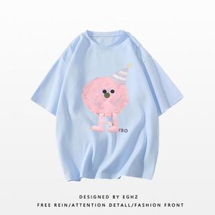 Dragon Fruit Color Heavy Short-sleeved T-shirt Women's Summer Loose Cute Sweet Dopamine Wearing Printed Half-sleeved Top