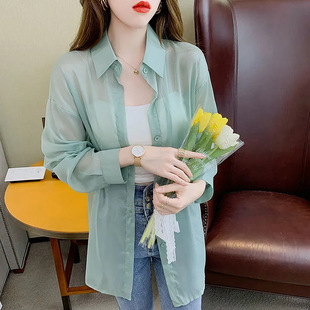 [High Quality Pearl Chiffon] Summer New Shirt Sunscreen Clothes Women's Loose Cardigan Thin Coat All-match Trendy