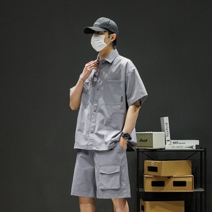 National fashion casual suit men's summer short sleeve fashion brand Joker work shorts sports two-piece sweethearts wholesale