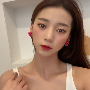 s925 Silver Needle Fresh Sunflower Earrings Women's Personality Fun Candy Color Flower Earrings Simple Style Cute Earrings