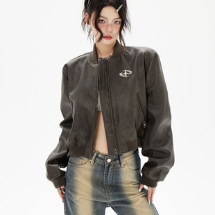 [23000 Collection] American Motorcycle Baseball Suit Leather Short 2025 Spring and Autumn New Fashion Retro Hundred