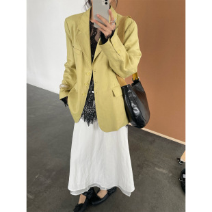 Korean Style High-end Sense Girl's Linen Suit Coat Women's Spring New Loose Top with Commuter Suit