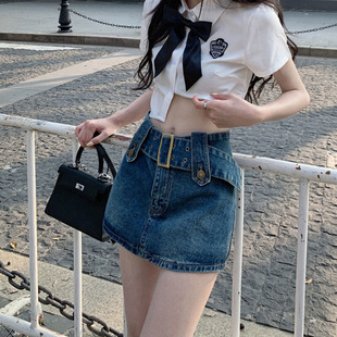 Retro Style Denim High Waist Short Skirt Women's Commuting Anti-glare Summer Hot Girl Short Skirt All-match Fashionable Denim Skirt