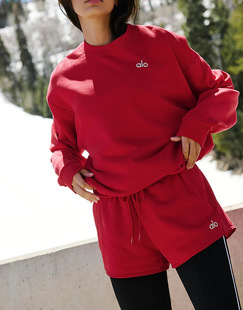 alo2025 Spring Letter LOGO Crewneck Long Sleeve Loose Couples Sweat Solid Color Simple All-match Yog