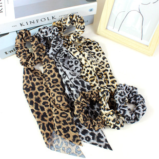 European and American Style Distinctive Leopard Print Long Ribbon Pony Tail Hair Rope Girl's Elegant Niche Knot Hair Band Hair Accessories