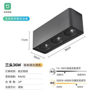 Full Spectrum Intelligent Ultra-thin Surface-mounted Spotlight Bucket Gallbladder Lamp Four-head Living Room Square Anti-glare Dimming Spotlight Ceiling-free