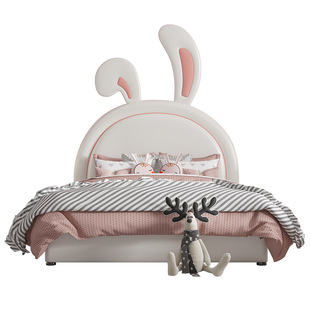 Children's Bed Cartoon Girl Princess Bed 1.5 m Modern Simple Light Luxury Soft Bag 1.2 m Single Internet Celebrity Rabbit Bed