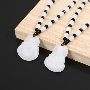 Big White Jade Guanyin Buddha telescopic rope necklace pendant men's and women's love women's manufacturers wholesale necklace gift live