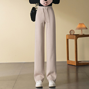 Internet Popular Angora Red Winter New fleece-lined Straight Leg Wide Leg Pants Women's Korean-style High Waist Slimming Fashionable All-match Casual Pants
