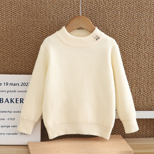 Children's One-piece Cashmere Sweater 2024 New Style Baby Girl's Winter Solid Color Sweater Boy's Knitted Sweater Inner Winter Wear