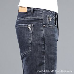 2024 spring and summer new elastic all-match thin fashion high-end jeans men's fashion brand slim straight fashion Men
