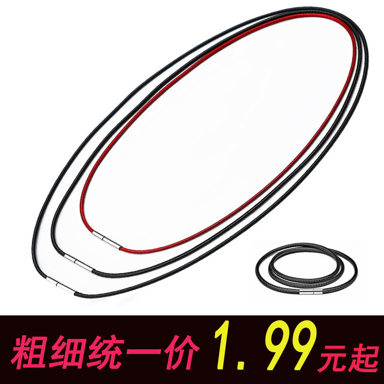 Necklace rope pendant lanyard wholesale crystal woven leather rope gold necklace lanyard men's and women's red and black steel buckle wax rope