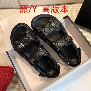 High Version Chanel Style Velcro Sandals Women's Outer Wearing Comfortable All-match Roman Sandals Metal Buckle Rhombic Sandals