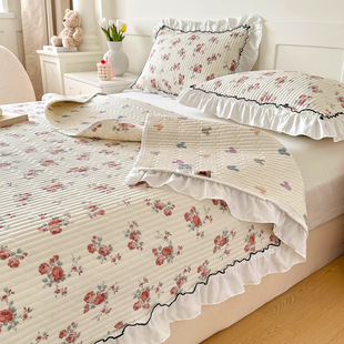 Class A Aerobic Double-layer Yarn Lace Cotton Bed Cover Three-piece Set Small Fresh Pure Cotton Bed Sheet for All Seasons Universal Bedspread