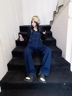 Workwear Denim Overalls Women's 2024 New Spring and Autumn Korean Style Straight Tube Loose Age-reducing Internet Celebrity Wide Leg Pants Trendy