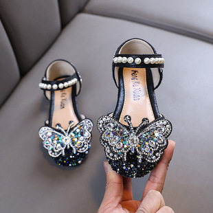 2025 Spring and Autumn New Lady Baby Girl Girl Princess Diamond Shoes Leather Shoes Dance Shoes