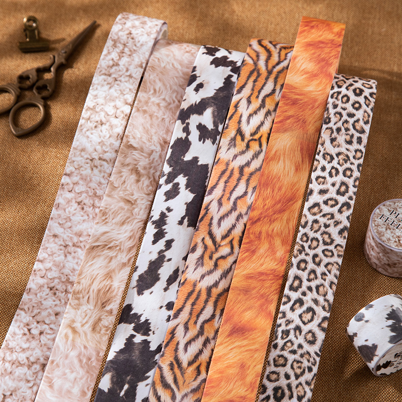 Beautiful Day Decorative Theme Tape, Plush Feel Series, 6 Animal Texture Theme Stickers to Choose from