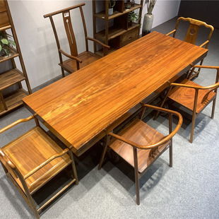 Whole piece walnut wood solid wood large board tea table ebony log desk balsa mahogany net red office dining table integrated