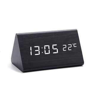 E4C Wood Wood Grain Alarm Clock Electronic Clock Mute Luminous Creative Simple Student Multifunctional Retro