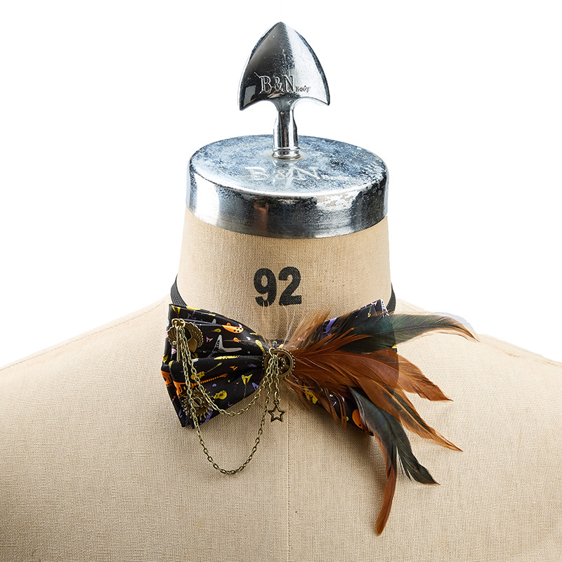 Steampunk Feather Airplane Gear Bow Tie Halloween Performance Runway Show Cos Unisex Bow Tie Gothic Neck Accessory
