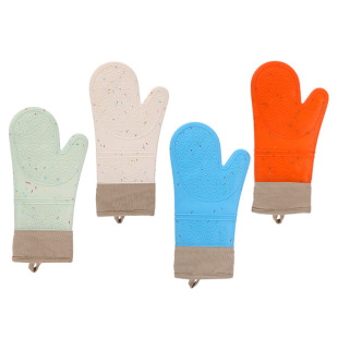 Wholesale long silicone gloves Nordic colored dot cotton silicone insulation gloves anti-scald oven gloves kitchen supplies