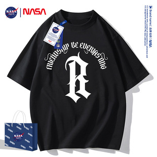 NASAGISS joint-name heavy short-sleeved T-shirt men's loose student couple wear summer New oversize loose