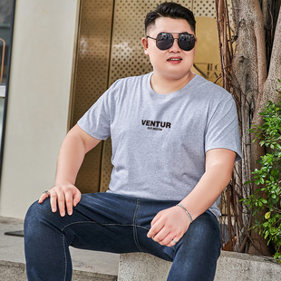 2025 new fat cotton loose short sleeve T-shirt plus size plus fat crew neck fat guy T-shirt 300kg base shirt