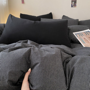Diablo Cotton Комплект из четырех предметов из промытого хлопка Пододеяльник в полоску Простыня Комплект из трех предметов Общежитие Студенческий Простой