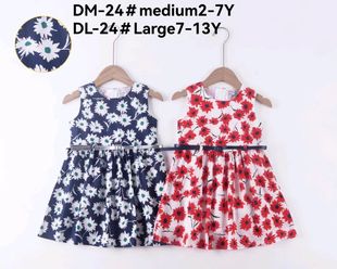 Foreign Trade Dress New Summer Mid-child 2Y-8Y Girls Cotton Skirt Belt Floral Print Full Fashion M01