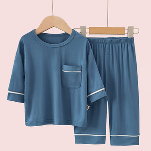 Children's Home Clothes Summer Seven-sleeve Boys and Girls Pajamas Summer Mid-sleeve Baby Air-conditioning Clothes suit Thin