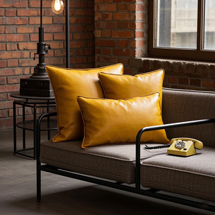 Imported double-sided yellow cattle leather full leather top layer color matching/waist pillow/sofa/cushion/pillow/pillow/core