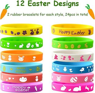 Amazon Easter Silicone Bracelet Bunny Egg Basket Holiday Party Gift Printed Rubber Wrist Band