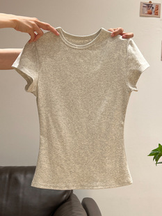 Korean-style White Tight Waist Short-sleeved T-shirt Women's Summer 2025 New Round Neck Slim-fit Short Shoulder Top for Women