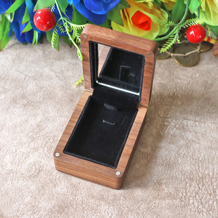 Solid Wood Black Walnut Window Acrylic Pendant Small Necklace Packaging Storage Box Gift Box Jewelry Box Portable Rice White