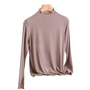 2022 New Summer Thin Modal Half-high Collar Base Shirt Women's Spring and Autumn Long-sleeved T-shirt Slim Fit Ear Edge