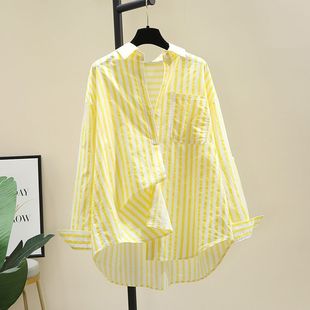 Pure Cotton Striped Shirt Women's Sunscreen Summer New Fashion Loose All-match Long-sleeved Cardigan Shirt Women's Casual Jacket