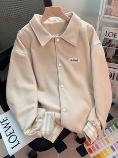 JR Lapel Baseball Suit Coat Women's Autumn and Winter New Retro Hong Kong Style Chic Design Sense Cardigan fleece-lined Sweater