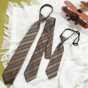 Champagne Striped Tie Hand-Hit-Free Short Set Zipper Lazy Match Uniform Shirt Student Male and Female Photograph