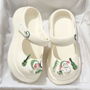 Mary Jane Slippers Women's Summer Wear Shoes with Anti-slip Thick Bottom 2023 New Hole Shoes Closed Toe Half Slippers