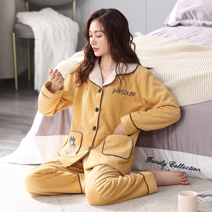 Pajamas women's autumn and winter composite quilted coral fleece thickened fleece-lined flannel home wear winter suit