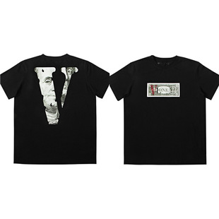 VLONE Sakura большой V-образный логотипный логотип с принтом с короткими рукавами логотипа с принтом доллара для мужчин и женщин