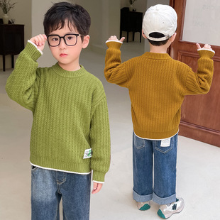 Children's clothing boys' and girls' round neck sweater sweater 2023 Autumn New Western style medium and big children's autumn warm sweater fashion