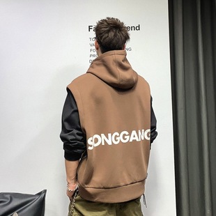 300kg plus size casual retro hooded sweater men's tide ins tide brand autumn spring and autumn Korean coat sleeveless top