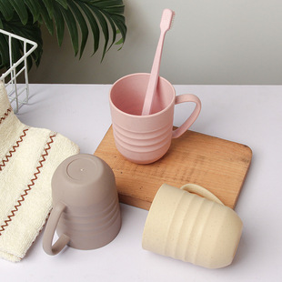 Cross-border Wheat Handle Cup Portable Wash Cup Couple Student Brush Cup Plastic Cup Mouthwash Cup Mug